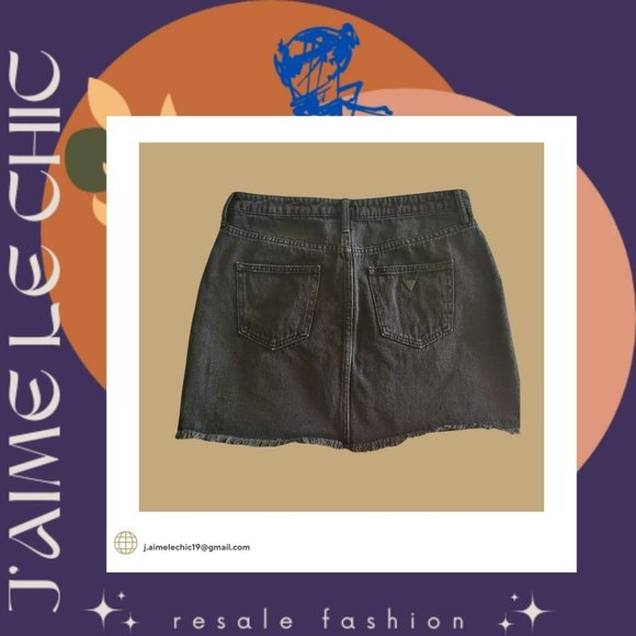 Black Guess Demin Skirt With Beaded & Fringe Design - Picture 2 of 5